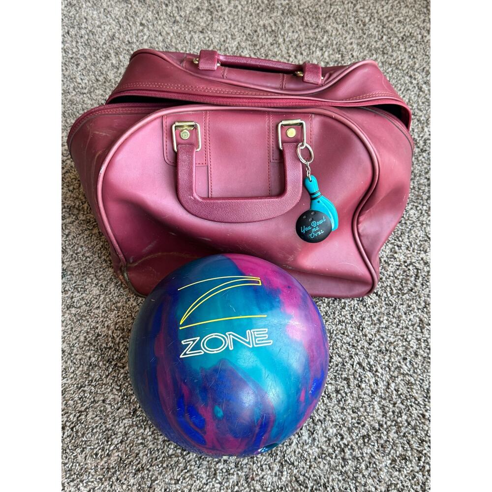 Zone Bowling Ball with AMF Bowling Bag – Blue Purple Swirl Bowling Ball Set